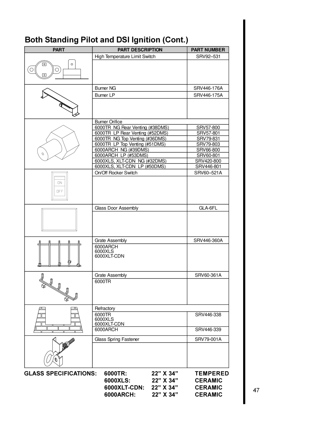 Heat & Glo LifeStyle 6000TR manual 6000XLS 22 X, 6000XLT-CDN 22 X, 6000ARCH 22 X 