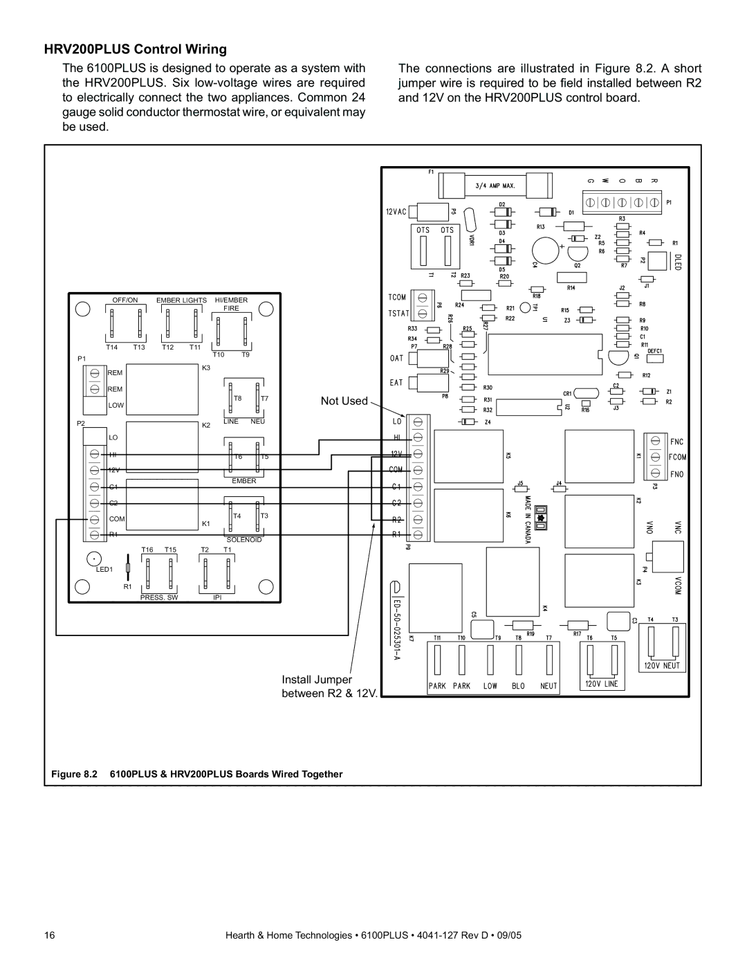 Heat & Glo LifeStyle 6100PLUS owner manual HRV200PLUS Control Wiring, Between R2 