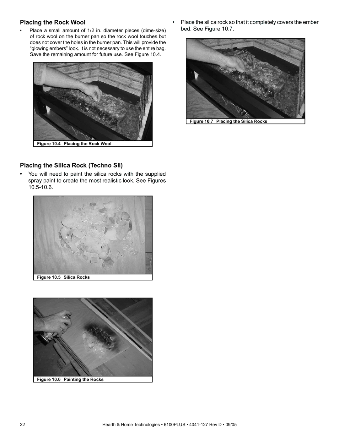 Heat & Glo LifeStyle 6100PLUS owner manual Placing the Rock Wool, Placing the Silica Rock Techno Sil 