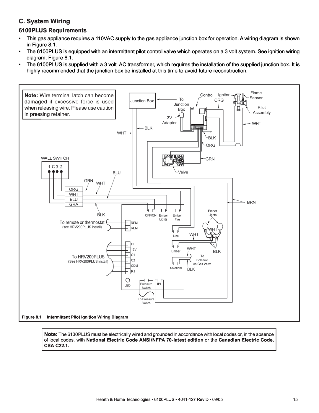 Heat & Glo LifeStyle owner manual C. System Wiring, 6100PLUS Requirements 