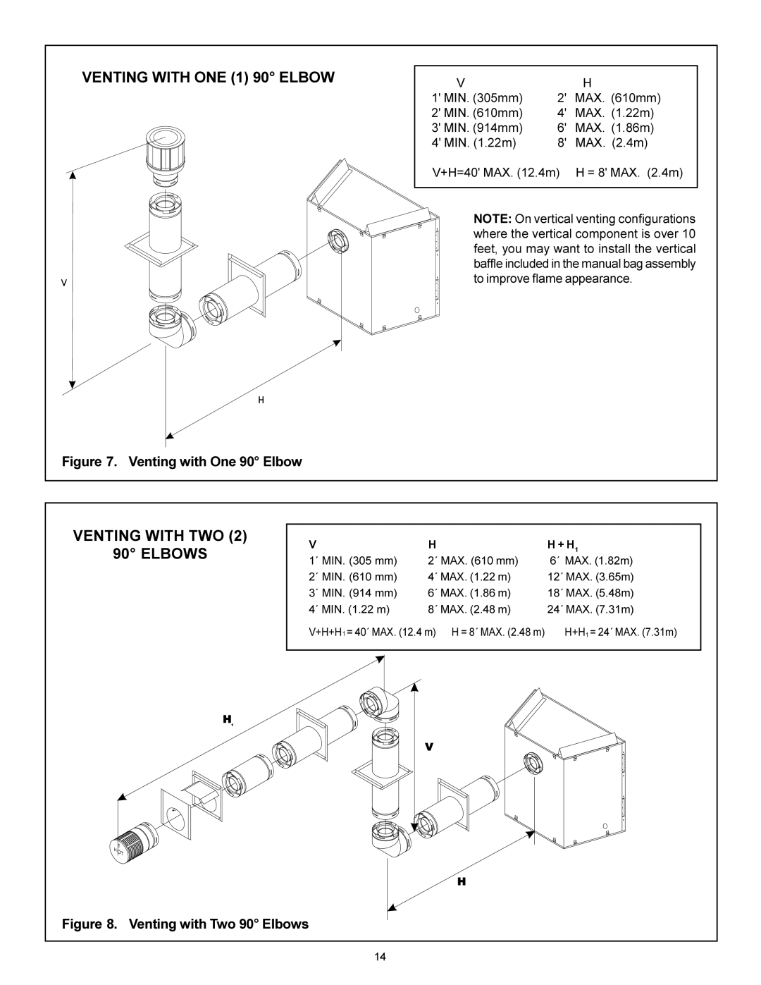 Heat & Glo LifeStyle 7000XLS, 6000XLSB manual Venting with ONE 1 90 Elbow 