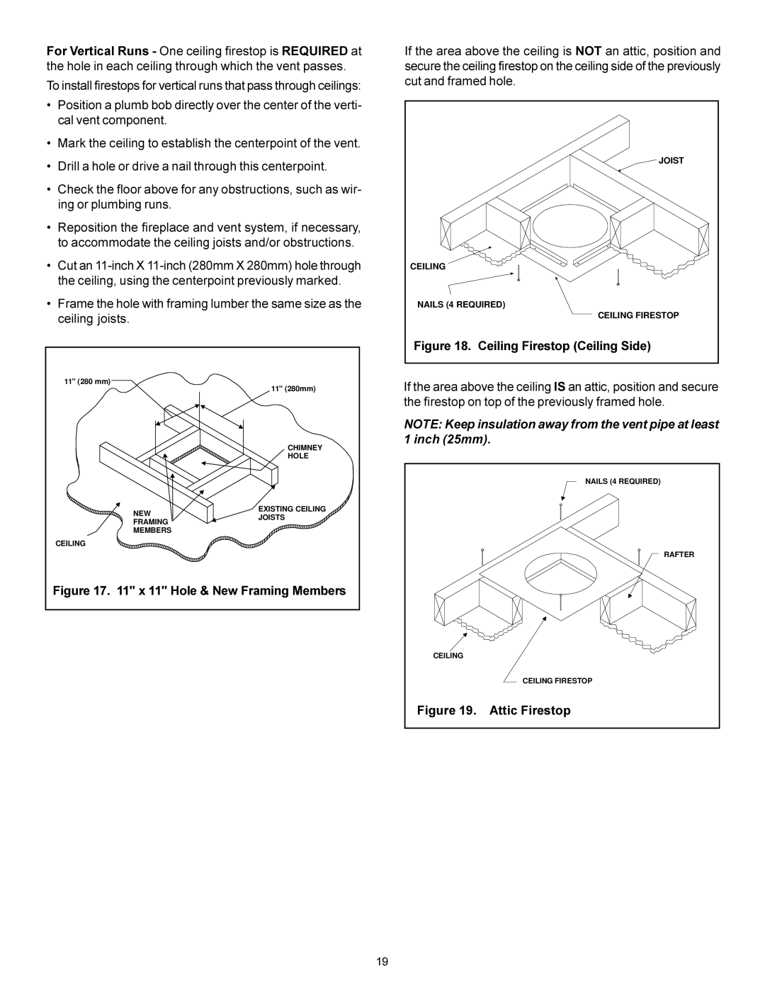 Heat & Glo LifeStyle 6000XLSB, 7000XLS manual Ceiling Firestop Ceiling Side, Attic Firestop 