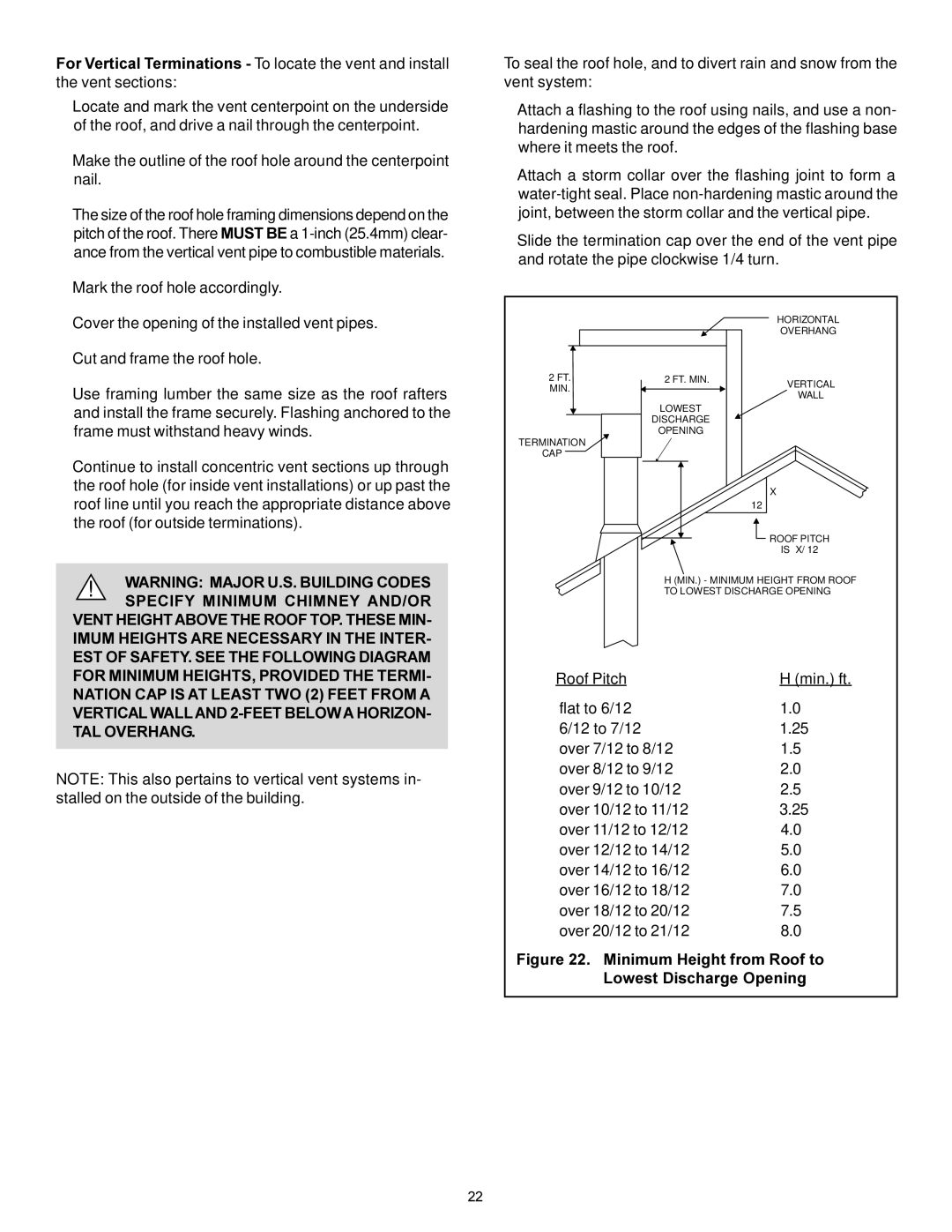 Heat & Glo LifeStyle 7000XLS, 6000XLSB manual Minimum Height from Roof to Lowest Discharge Opening 