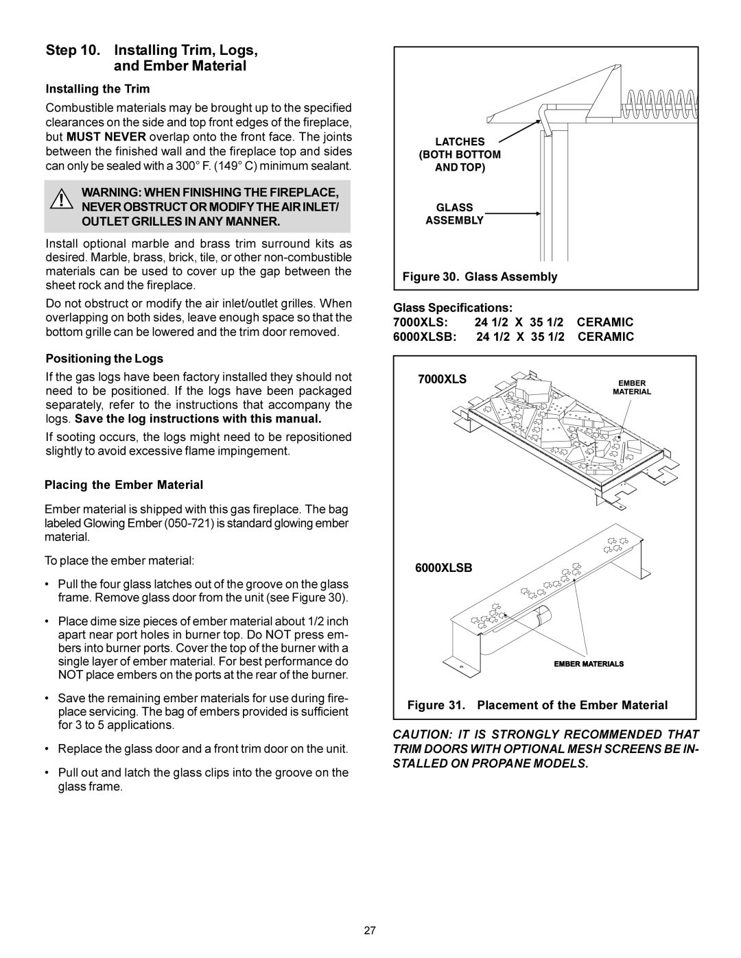 Heat & Glo LifeStyle 6000XLSB, 7000XLS manual Installing Trim, Logs, and Ember Material, Ceramic 