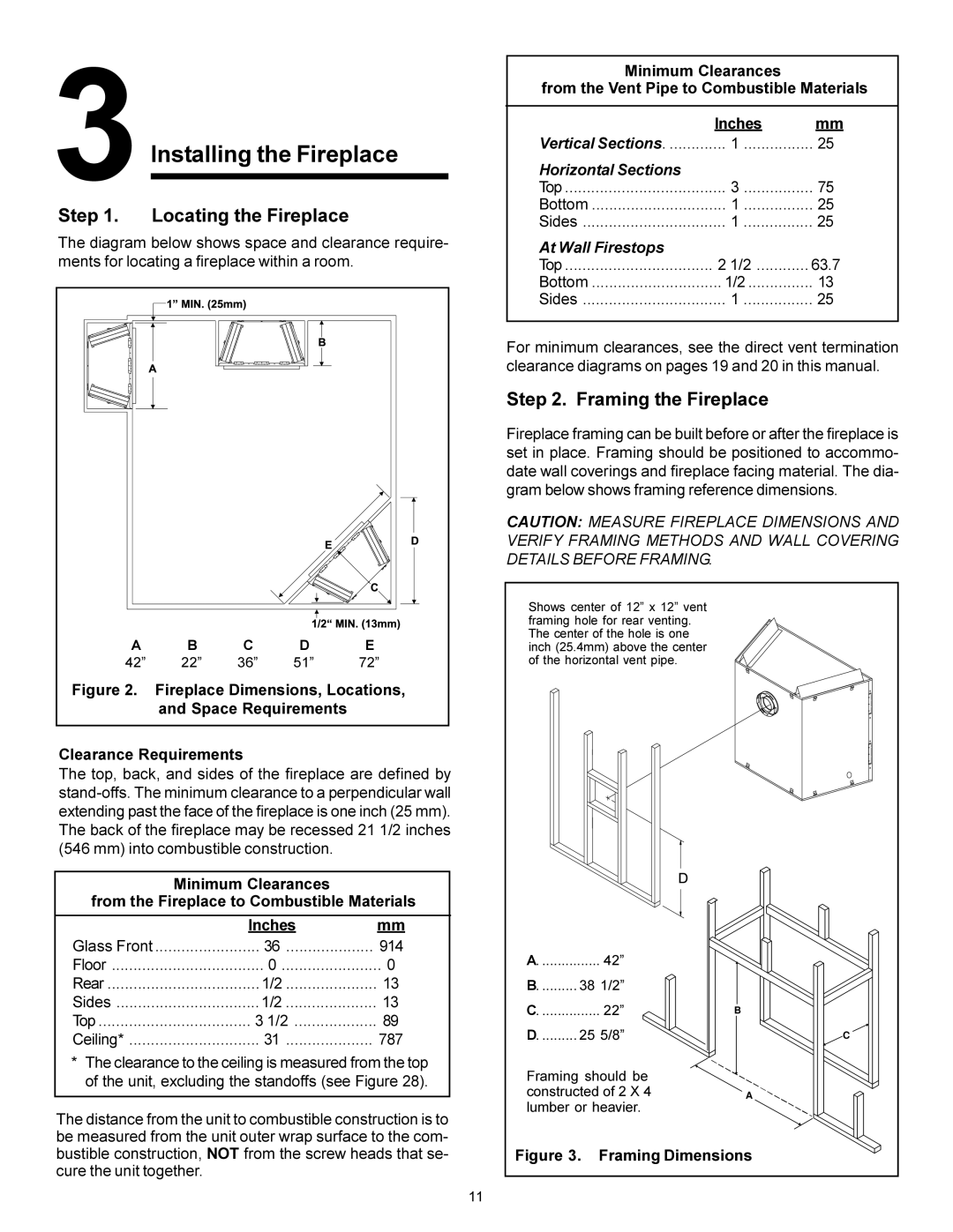 Heat & Glo LifeStyle 6000XLSB, 7000XLS manual Locating the Fireplace, Framing the Fireplace, Fireplace Dimensions, Locations 