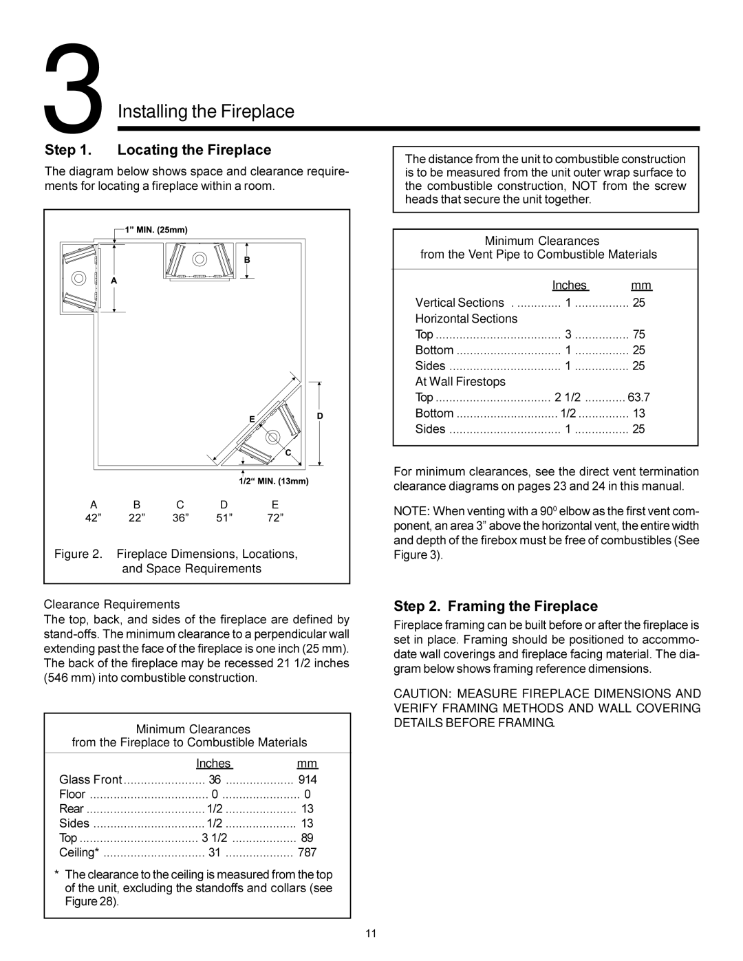 Heat & Glo LifeStyle 7000XLT Locating the Fireplace, Framing the Fireplace, Space Requirements, Clearance Requirements 