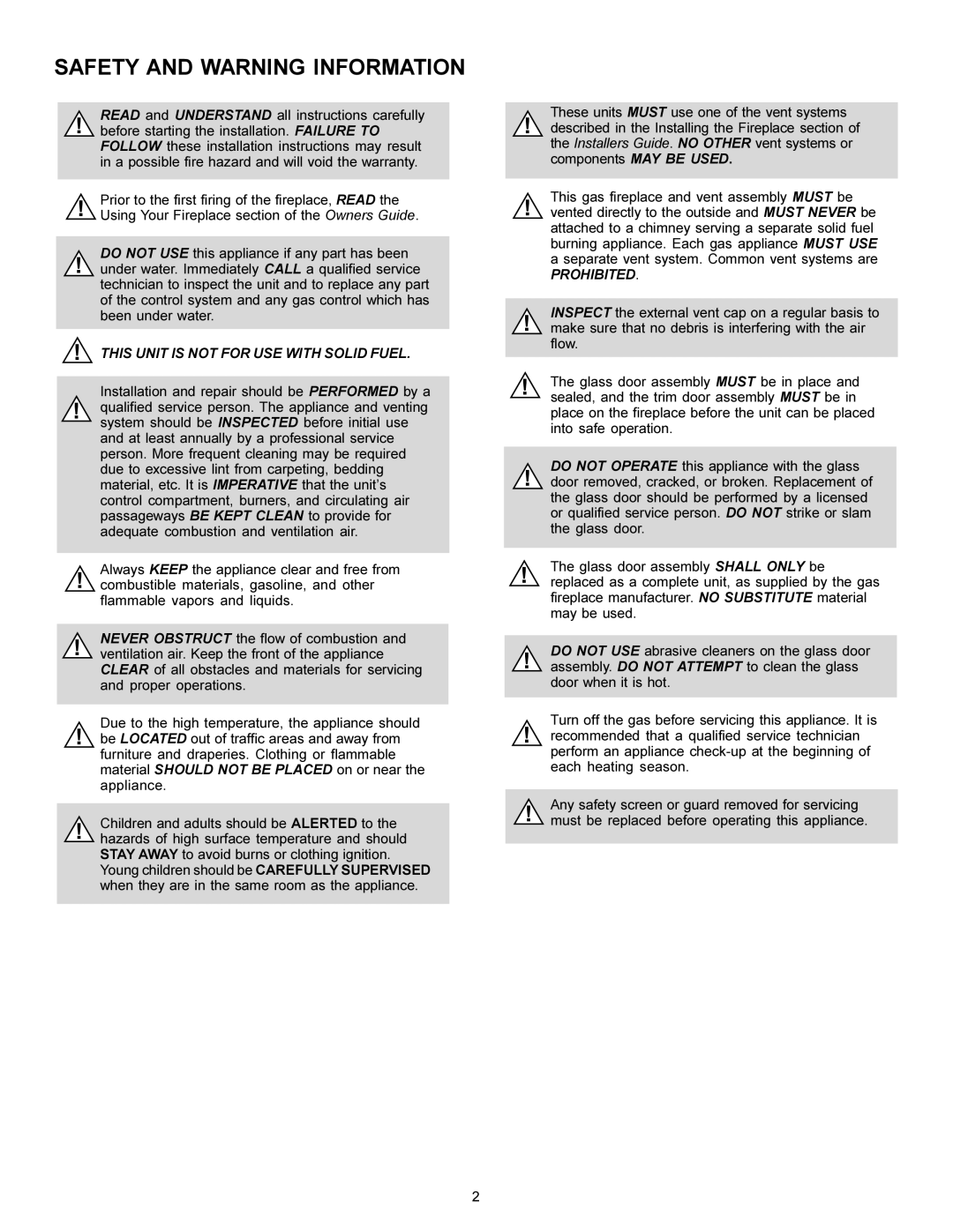 Heat & Glo LifeStyle 7000XLT manual Safety and Warning Information 