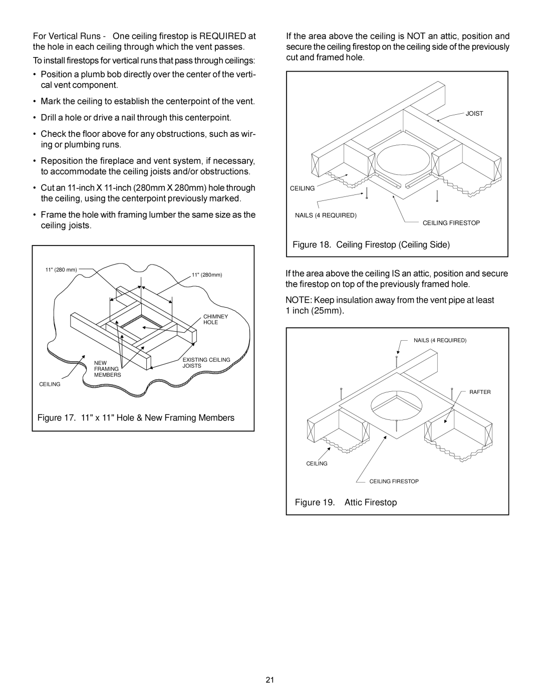 Heat & Glo LifeStyle 7000XLT manual Ceiling Firestop Ceiling Side, Attic Firestop 