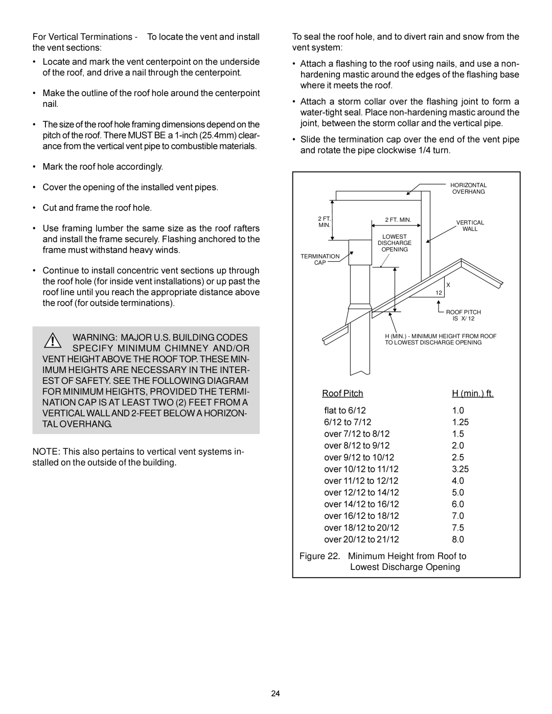 Heat & Glo LifeStyle 7000XLT manual Minimum Height from Roof to Lowest Discharge Opening 