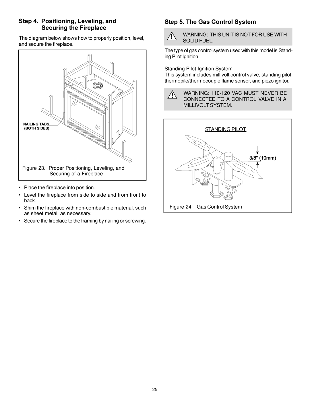 Heat & Glo LifeStyle 7000XLT manual Positioning, Leveling, and Securing the Fireplace, Gas Control System 