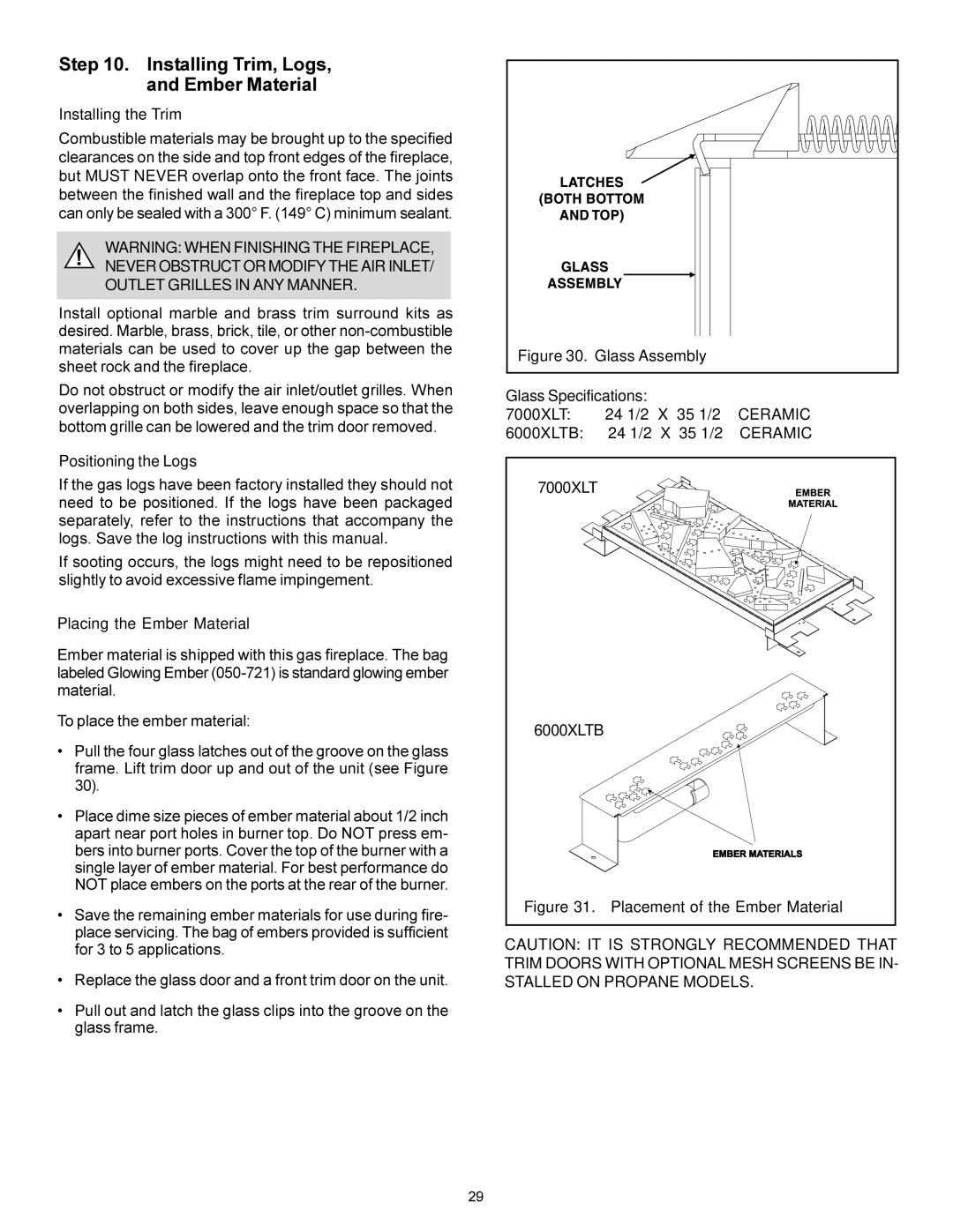 Heat & Glo LifeStyle 7000XLT manual Installing Trim, Logs, and Ember Material, Ceramic 