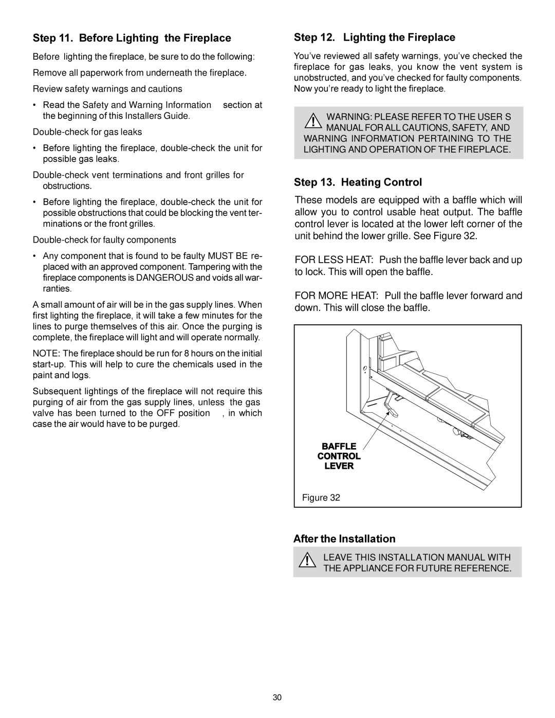 Heat & Glo LifeStyle 7000XLT manual Before Lighting the Fireplace, Heating Control, After the Installation 