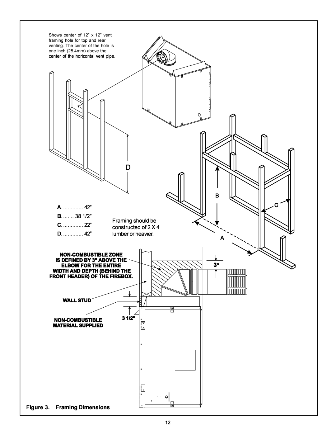 Heat & Glo LifeStyle 7000XLT manual Framing Dimensions, 38 1/2” 
