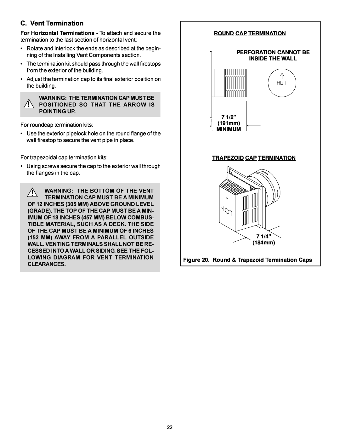 Heat & Glo LifeStyle 7000XLT manual C. Vent Termination 