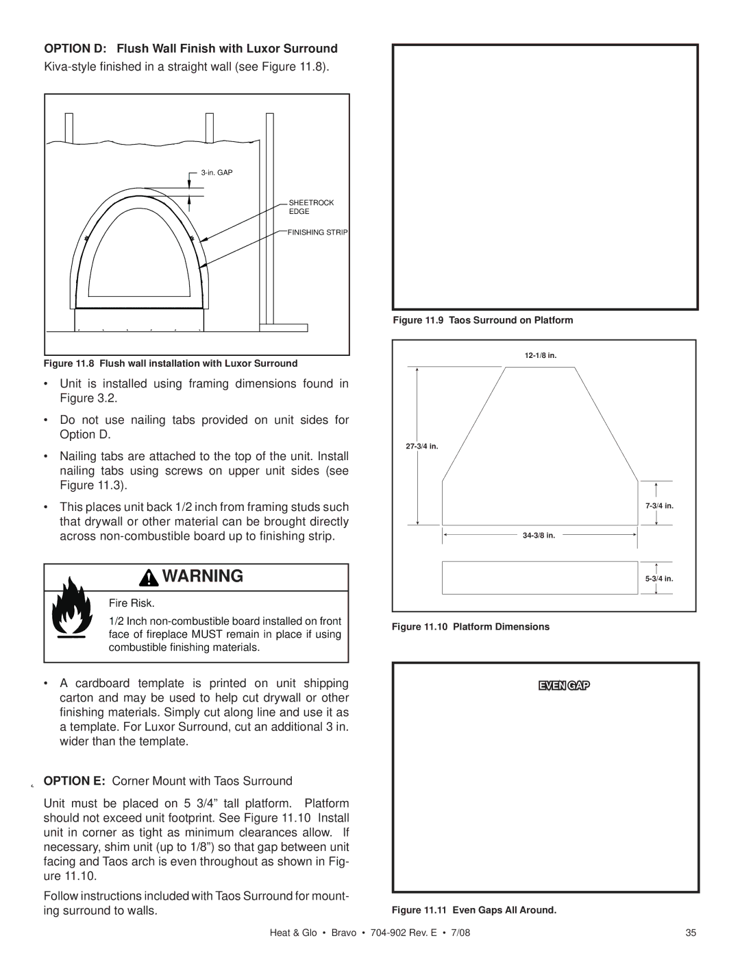 Heat & Glo LifeStyle 704-902 Option D Flush Wall Finish with Luxor Surround, Flush wall installation with Luxor Surround 