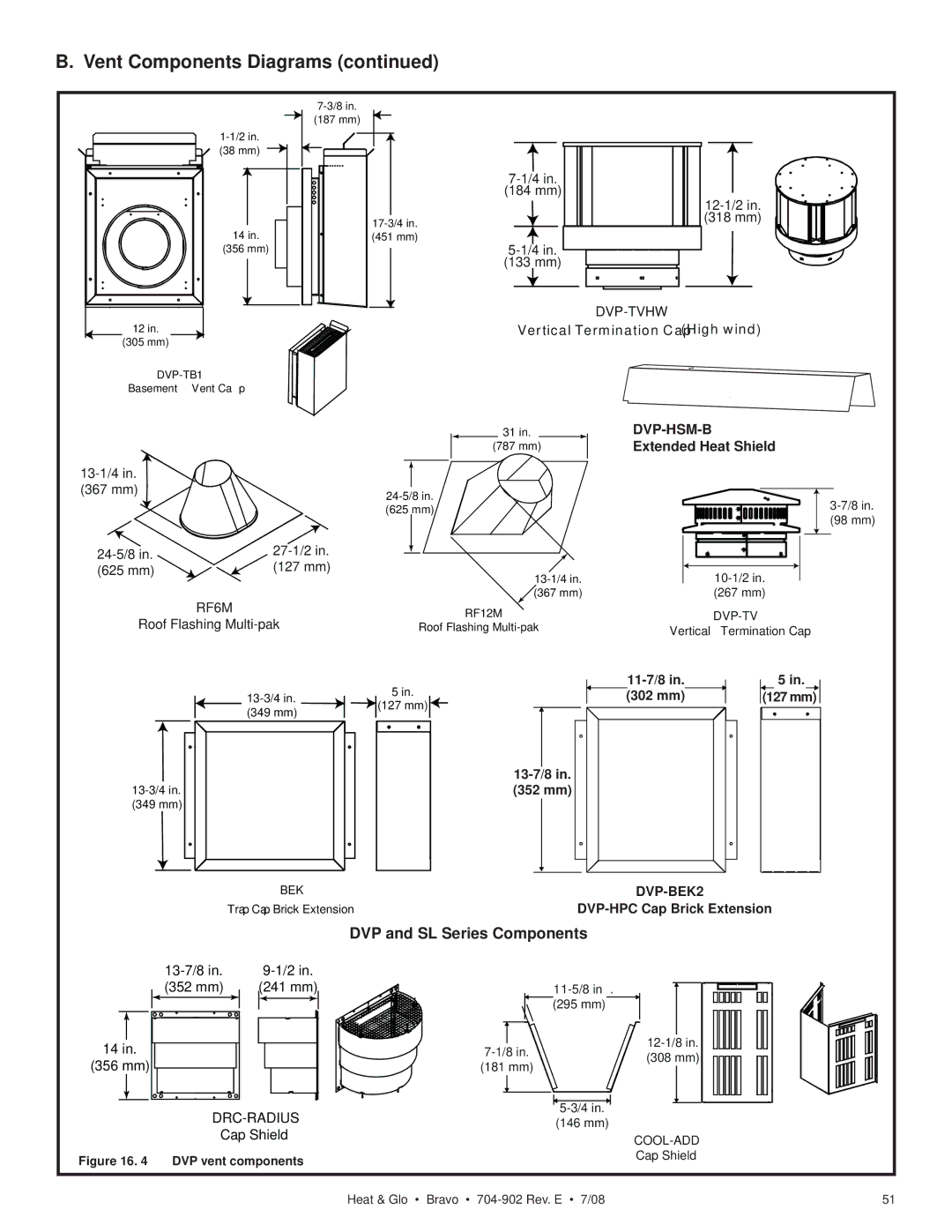 Heat & Glo LifeStyle 704-902 owner manual DVP and SL Series Components, Dvp-Hsm-B 