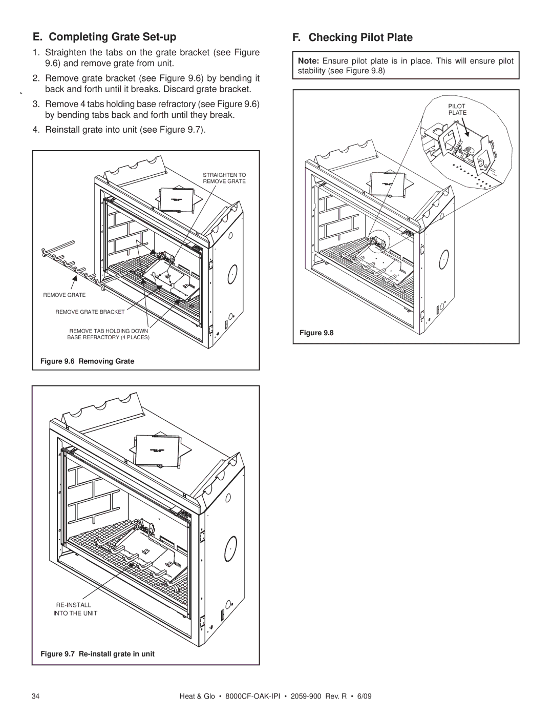 Heat & Glo LifeStyle 8000CFLP-OAKIPI, 8000CF-OAK-IPI owner manual Completing Grate Set-up, Checking Pilot Plate 