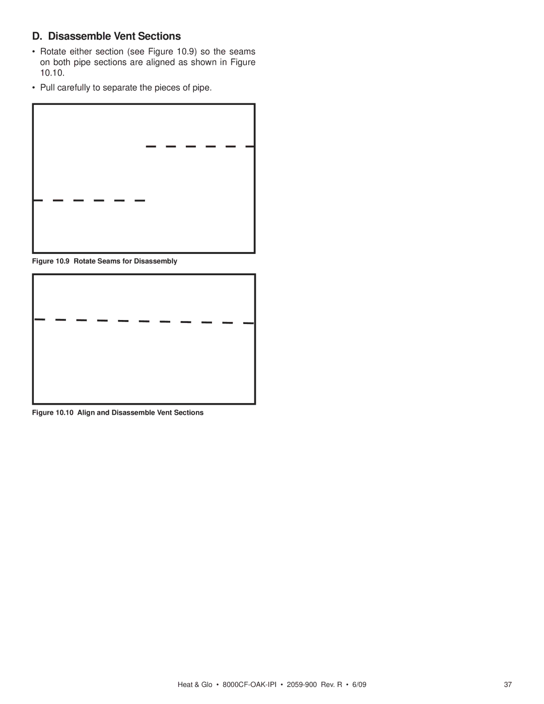 Heat & Glo LifeStyle 8000CF-OAK-IPI, 8000CFLP-OAKIPI owner manual Disassemble Vent Sections, Rotate Seams for Disassembly 