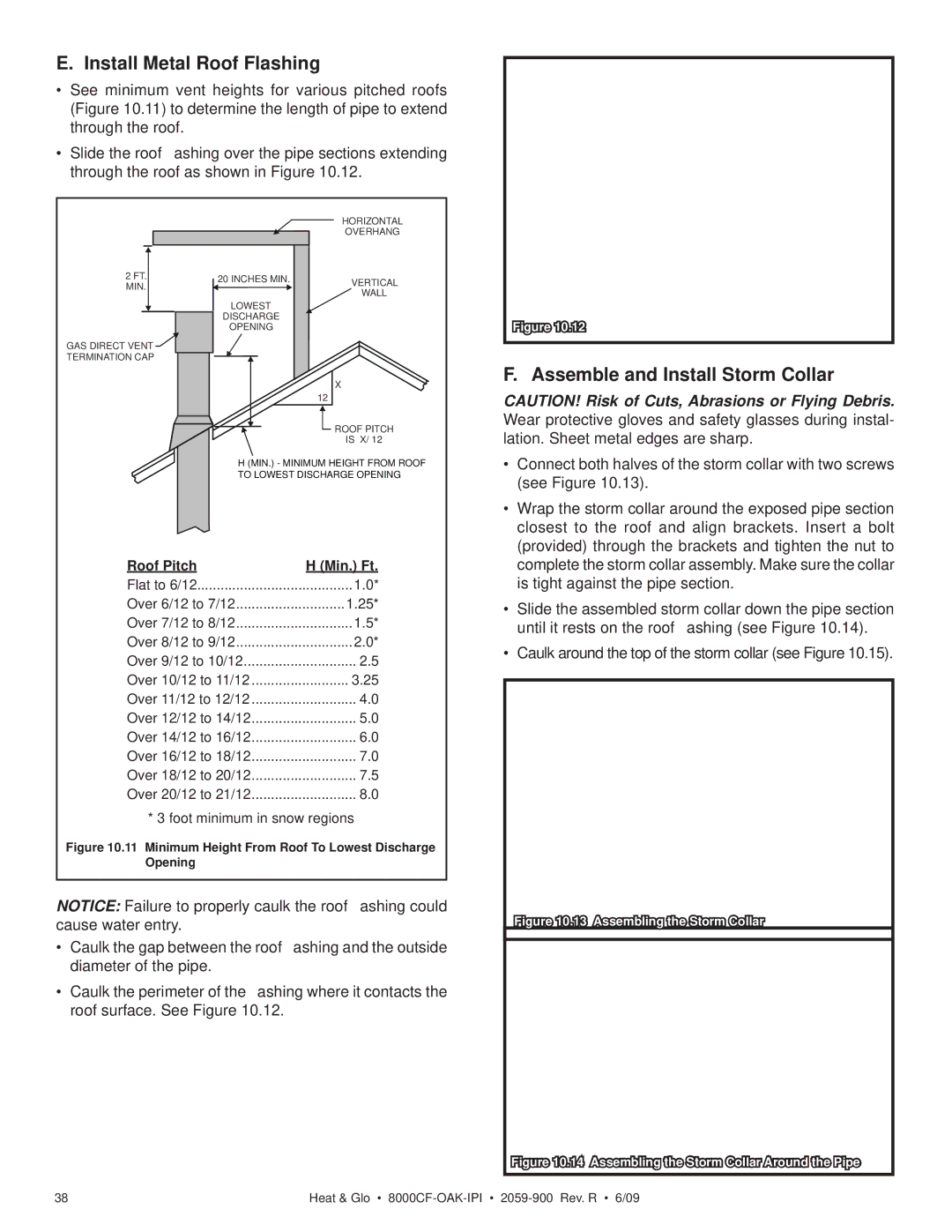 Heat & Glo LifeStyle 8000CFLP-OAKIPI, 8000CF-OAK-IPI Install Metal Roof Flashing, Assemble and Install Storm Collar 