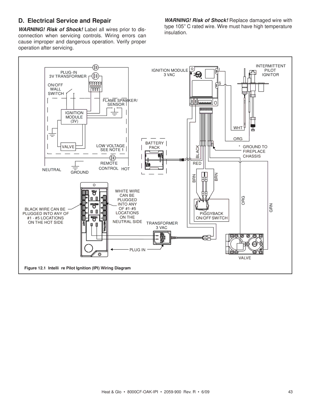 Heat & Glo LifeStyle 8000CF-OAK-IPI Electrical Service and Repair, Intelliﬁre Pilot Ignition IPI Wiring Diagram 