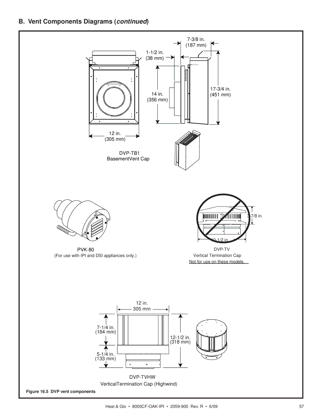 Heat & Glo LifeStyle 8000CF-OAK-IPI, 8000CFLP-OAKIPI owner manual DVP-TB1, 305 mm 