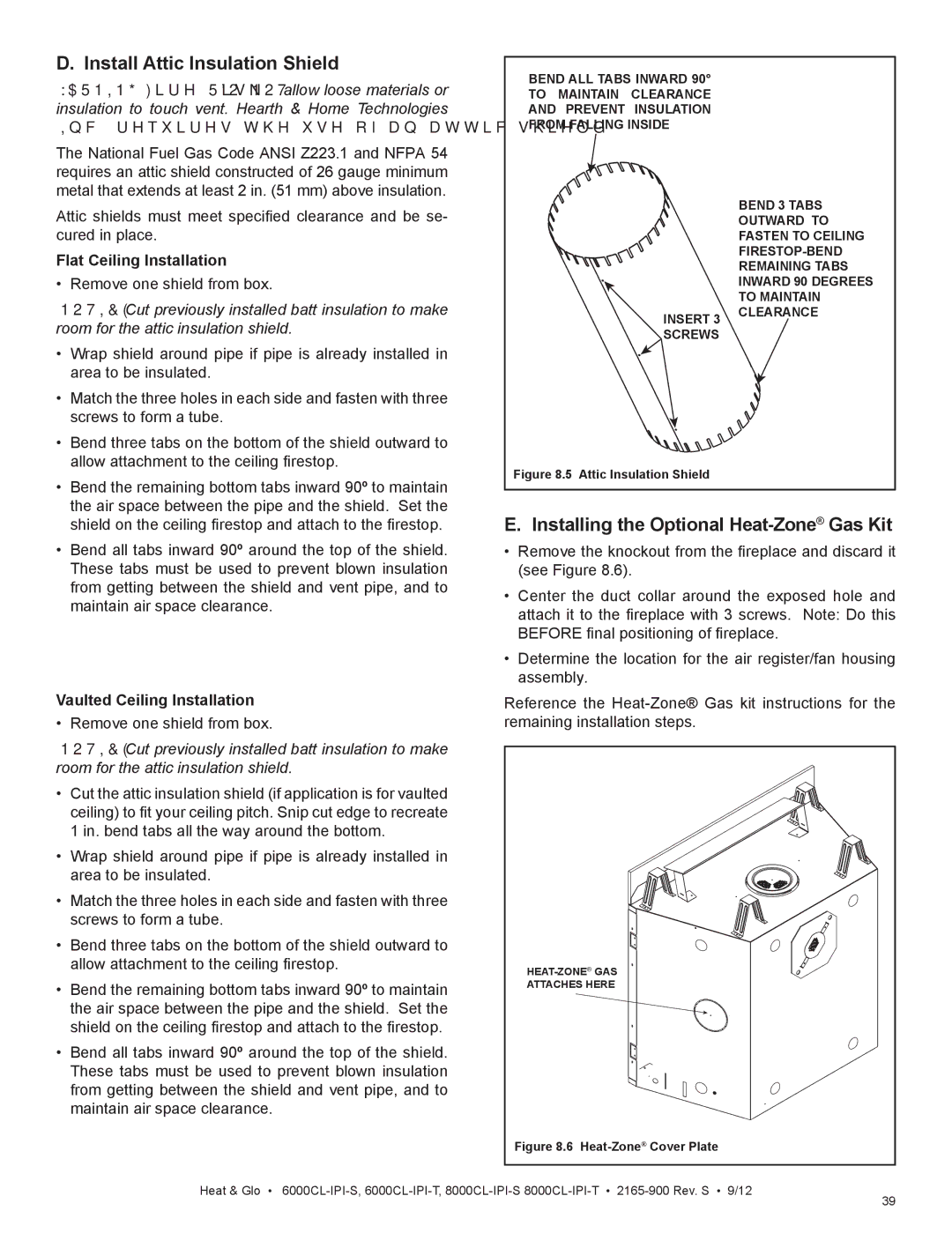 Heat & Glo LifeStyle 6000CL-IPI-T, 8000CL-IPI-S Install Attic Insulation Shield, Installing the Optional Heat-ZoneGas Kit 