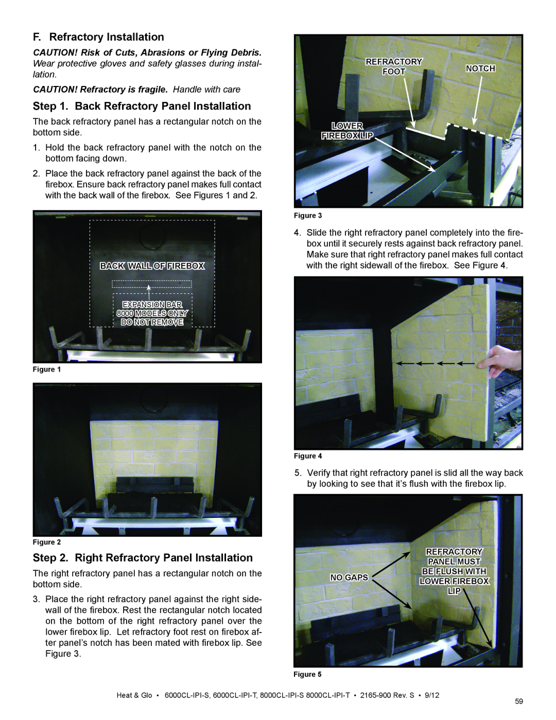 Heat & Glo LifeStyle 6000CL-IPI-T, 8000CL-IPI-S, 8000CL-IPI-T Refractory Installation, Back Refractory Panel Installation 