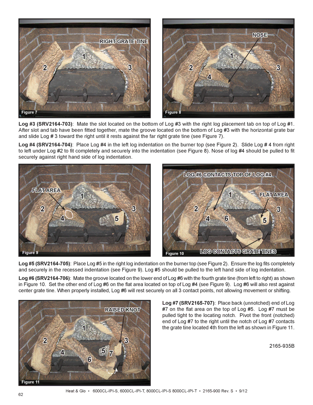 Heat & Glo LifeStyle 6000CL-IPI-S, 8000CL-IPI-S, 8000CL-IPI-T, 6000CL-IPI-T manual LOG Contacts Grate Tines 