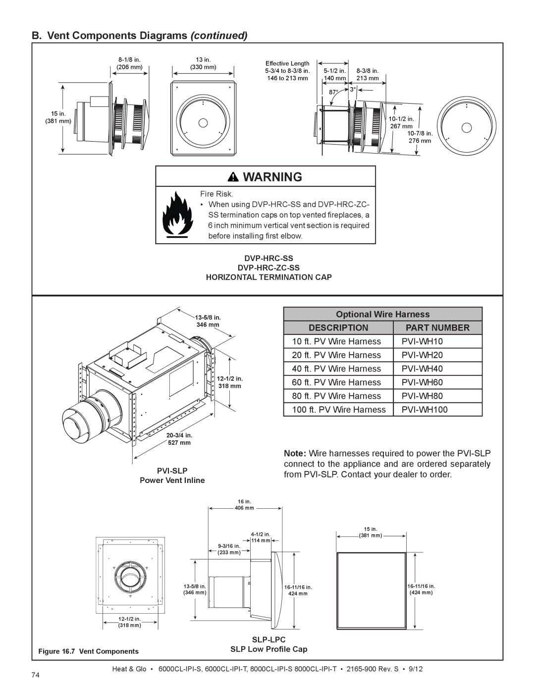 Heat & Glo LifeStyle 6000CL-IPI-S Optional Wire Harness, DVP-HRC-SS DVP-HRC-ZC-SS Horizontal Termination CAP, Pvi-Slp 