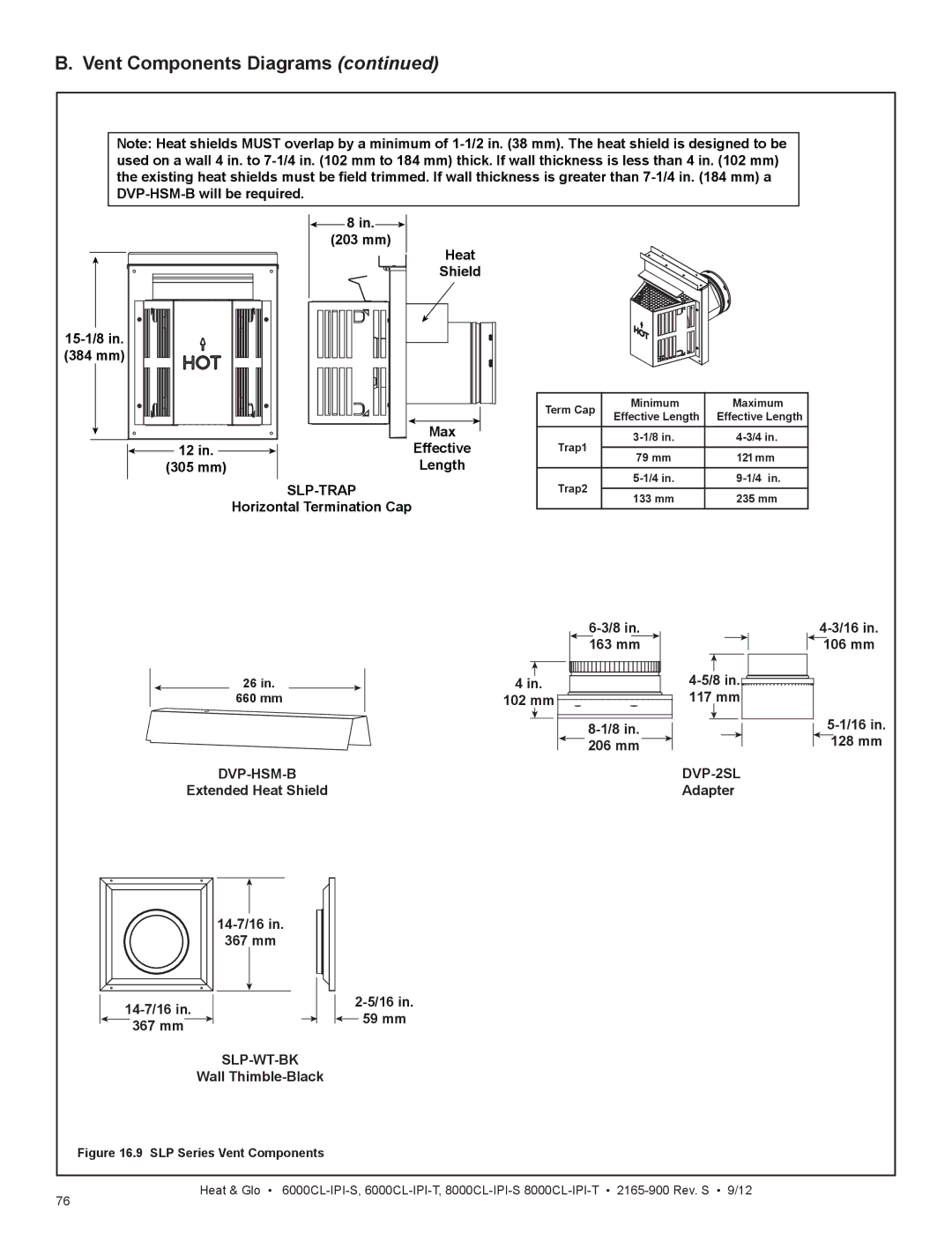 Heat & Glo LifeStyle 8000CL-IPI-S, 8000CL-IPI-T, 6000CL-IPI-S, 6000CL-IPI-T manual Slp-Trap, Slp-Wt-Bk, DVP-2SL 