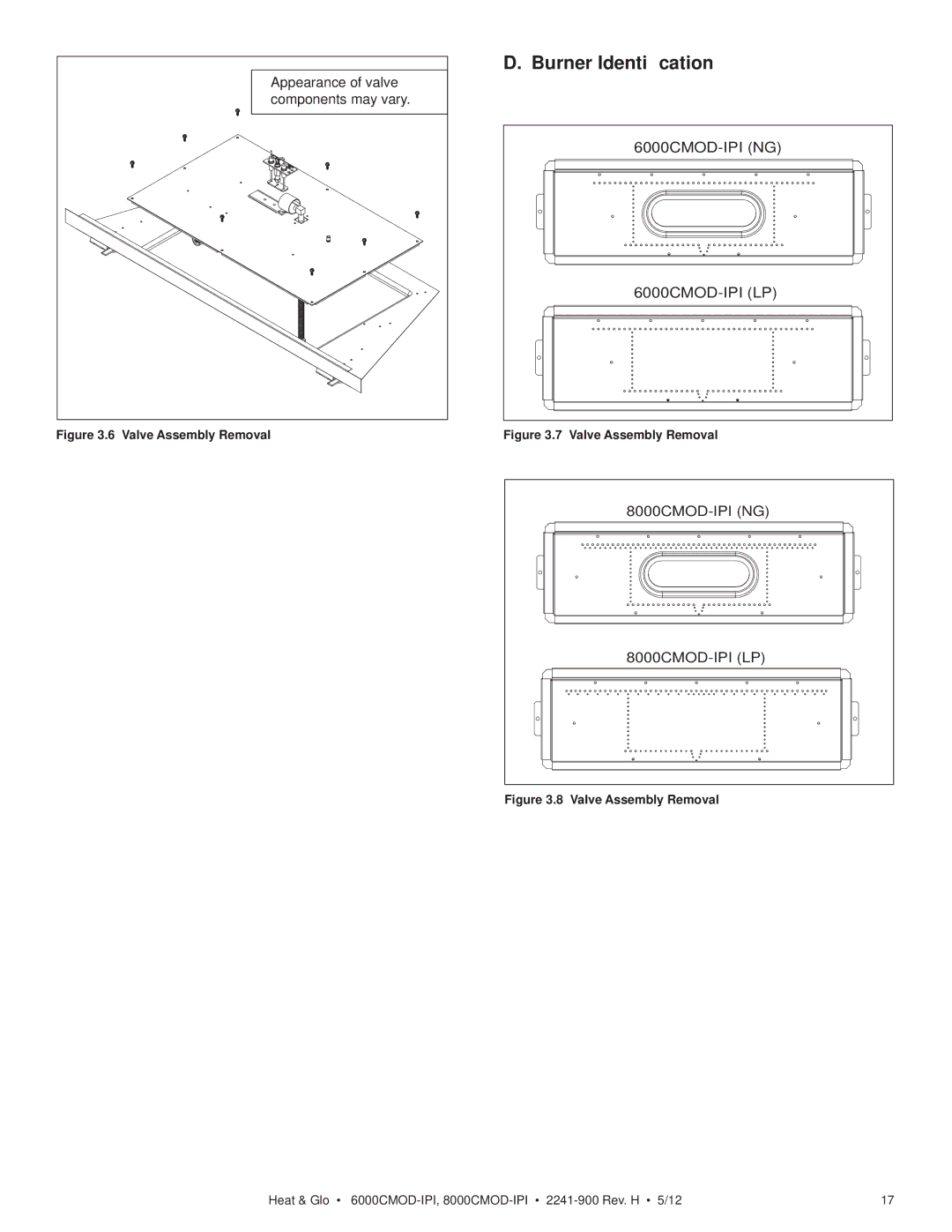 Heat & Glo LifeStyle Burner Identiﬁcation, 6000CMOD-IPI NG, 6000CMOD-IPI LP, 8000CMOD-IPI NG, 8000CMOD-IPI LP 