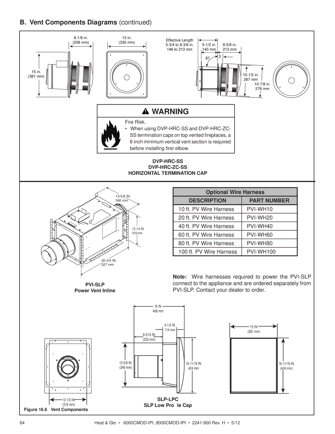 Heat & Glo LifeStyle 8000CMOD-IPI Optional Wire Harness, DVP-HRC-SS DVP-HRC-ZC-SS Horizontal Termination CAP, Pvi-Slp 