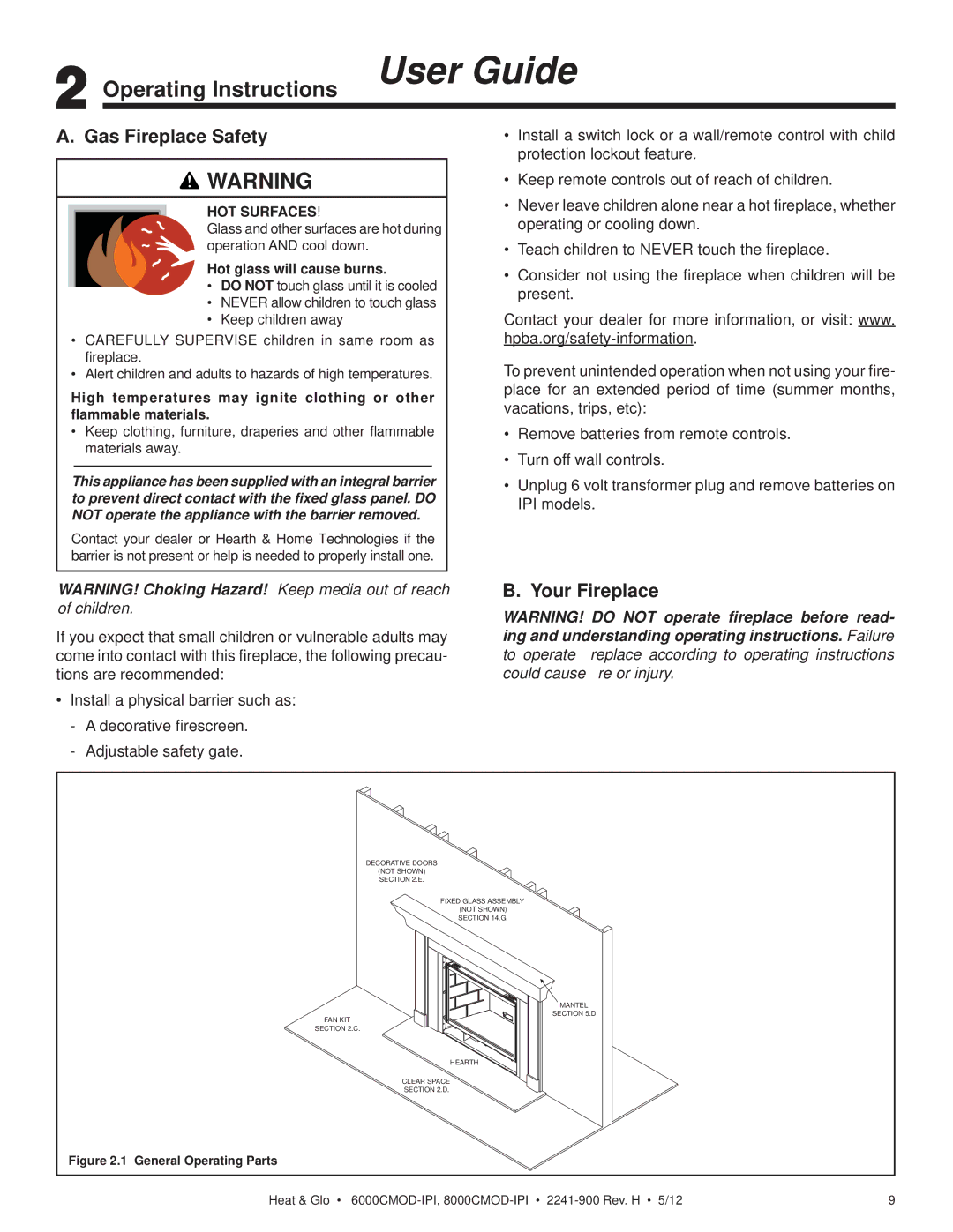 Heat & Glo LifeStyle 6000CMOD-IPI, 8000CMOD-IPI Operating Instructions User Guide, Gas Fireplace Safety, Your Fireplace 