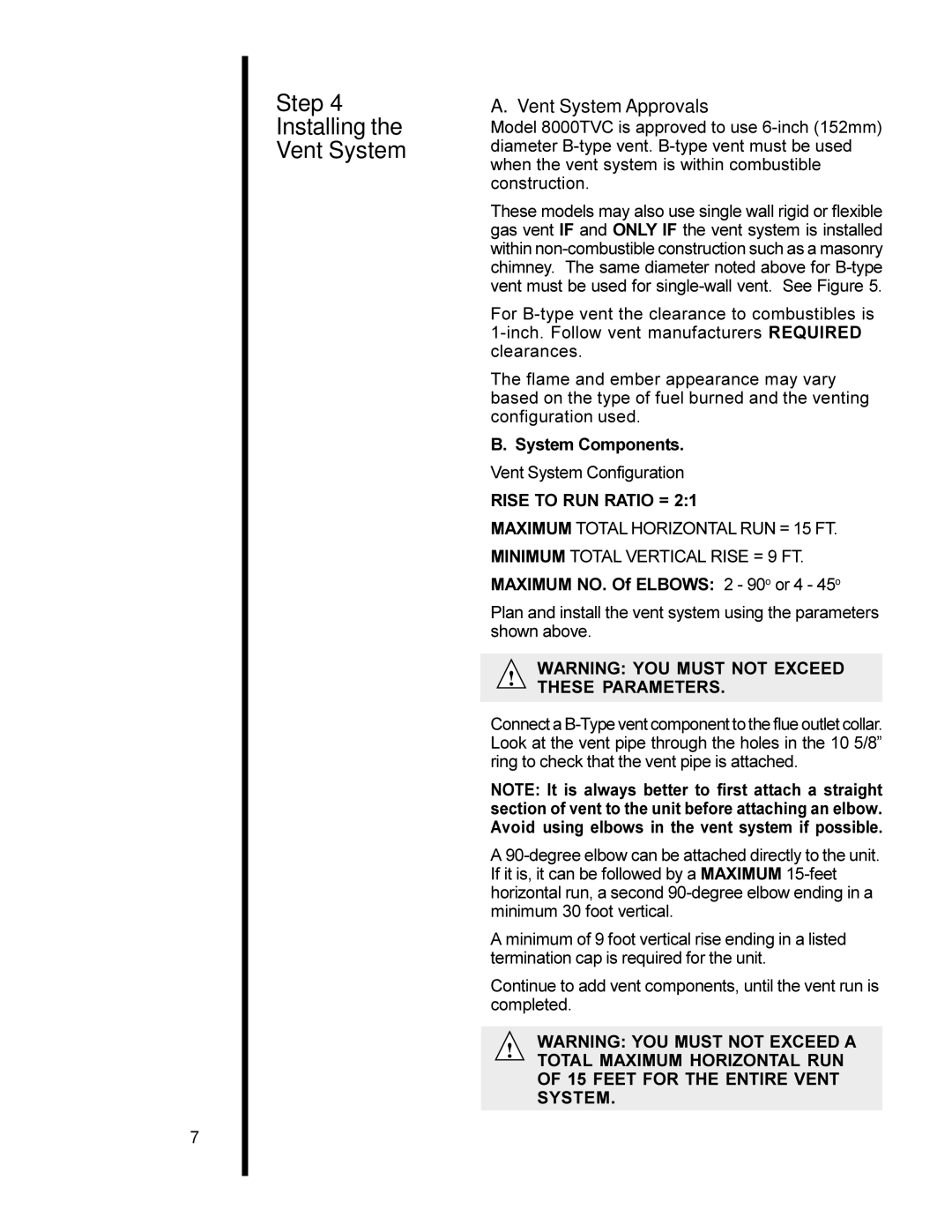 Heat & Glo LifeStyle 8000TVC manual Step Installing Vent System, Vent System Approvals 