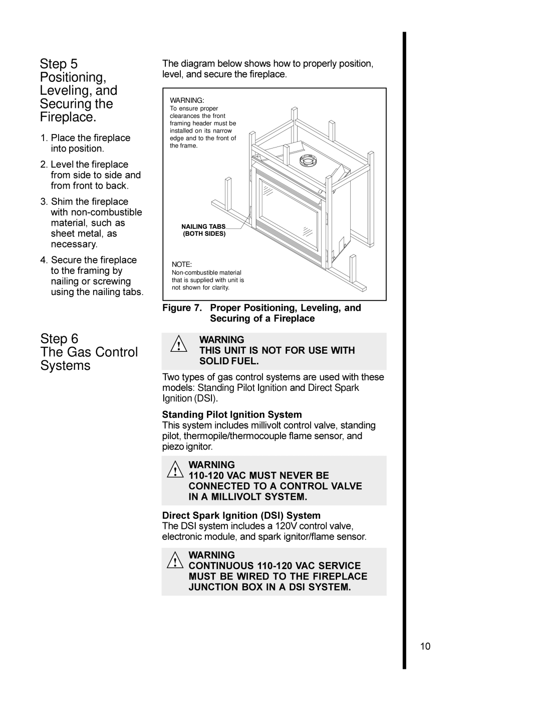 Heat & Glo LifeStyle 8000TVC manual Step Positioning Leveling, Securing Fireplace, Step Gas Control Systems 