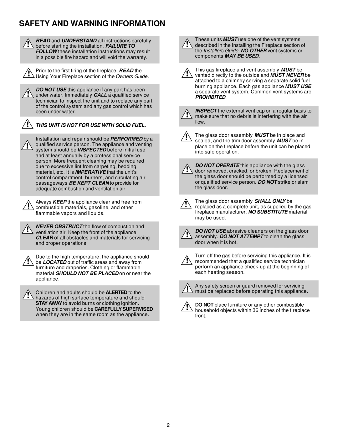 Heat & Glo LifeStyle 8000TVD manual Safety and Warning Information 