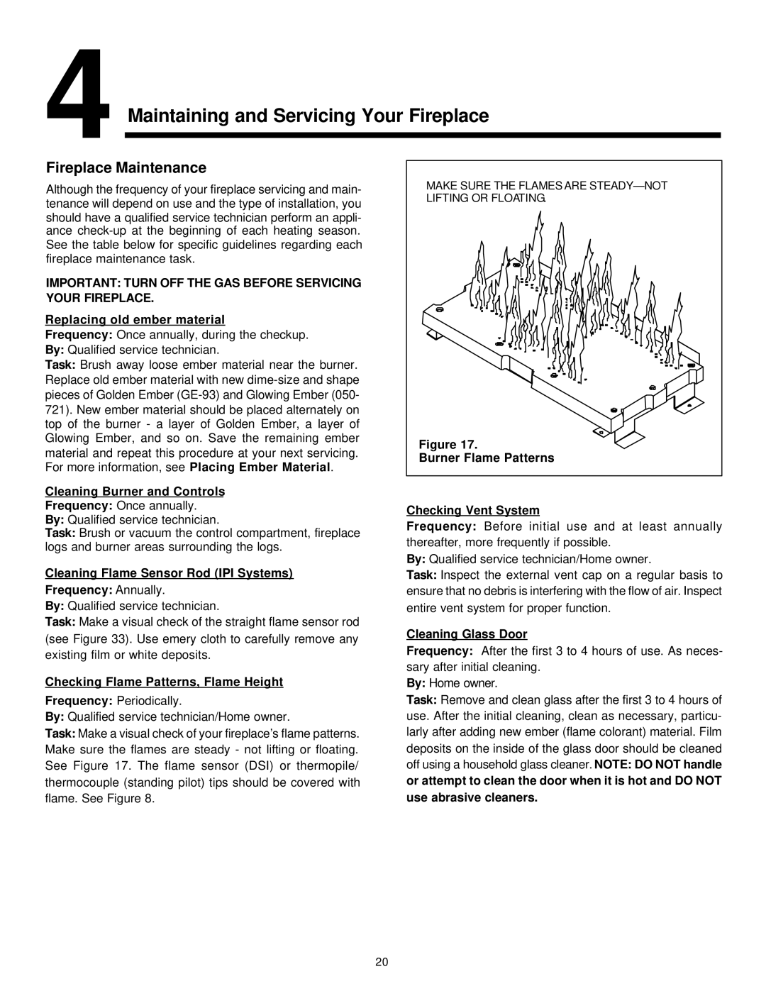 Heat & Glo LifeStyle 8000TVD manual Maintaining and Servicing Your Fireplace, Fireplace Maintenance 