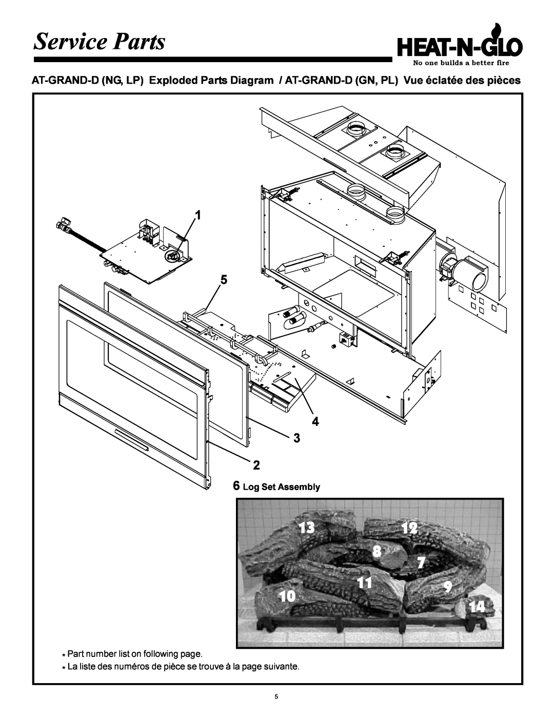 Heat & Glo LifeStyle AT-GRAND-D manual Service Parts, 6Log Set Assembly 