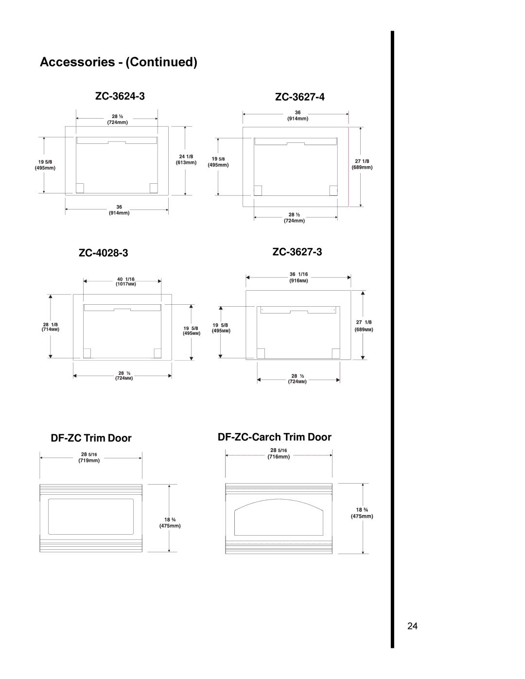 Heat & Glo LifeStyle AT-ZC manual ZC-3624-3 ZC-3627-4 ZC-4028-3 ZC-3627-3 DF-ZC Trim Door 