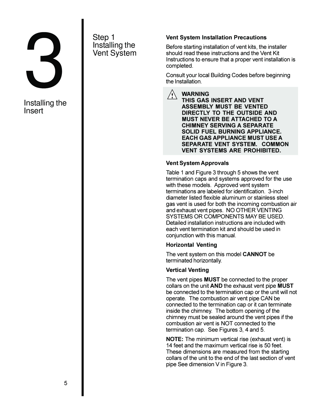 Heat & Glo LifeStyle AT-ZC Installing the Insert Step Vent System, Vent System Installation Precautions, Vertical Venting 