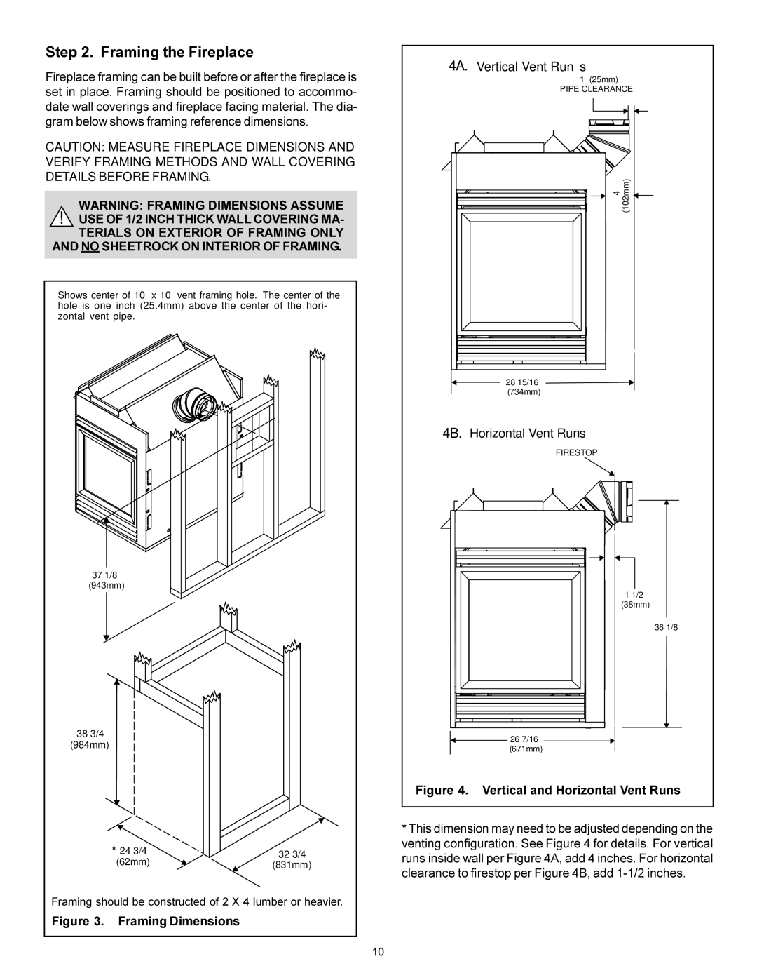 Heat & Glo LifeStyle BAY-38HV manual Framing the Fireplace, Vertical and Horizontal Vent Runs 