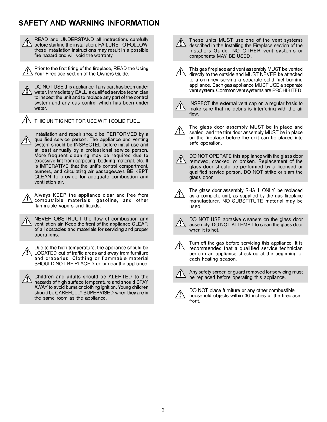 Heat & Glo LifeStyle BAY-38HV manual Safety and Warning Information 