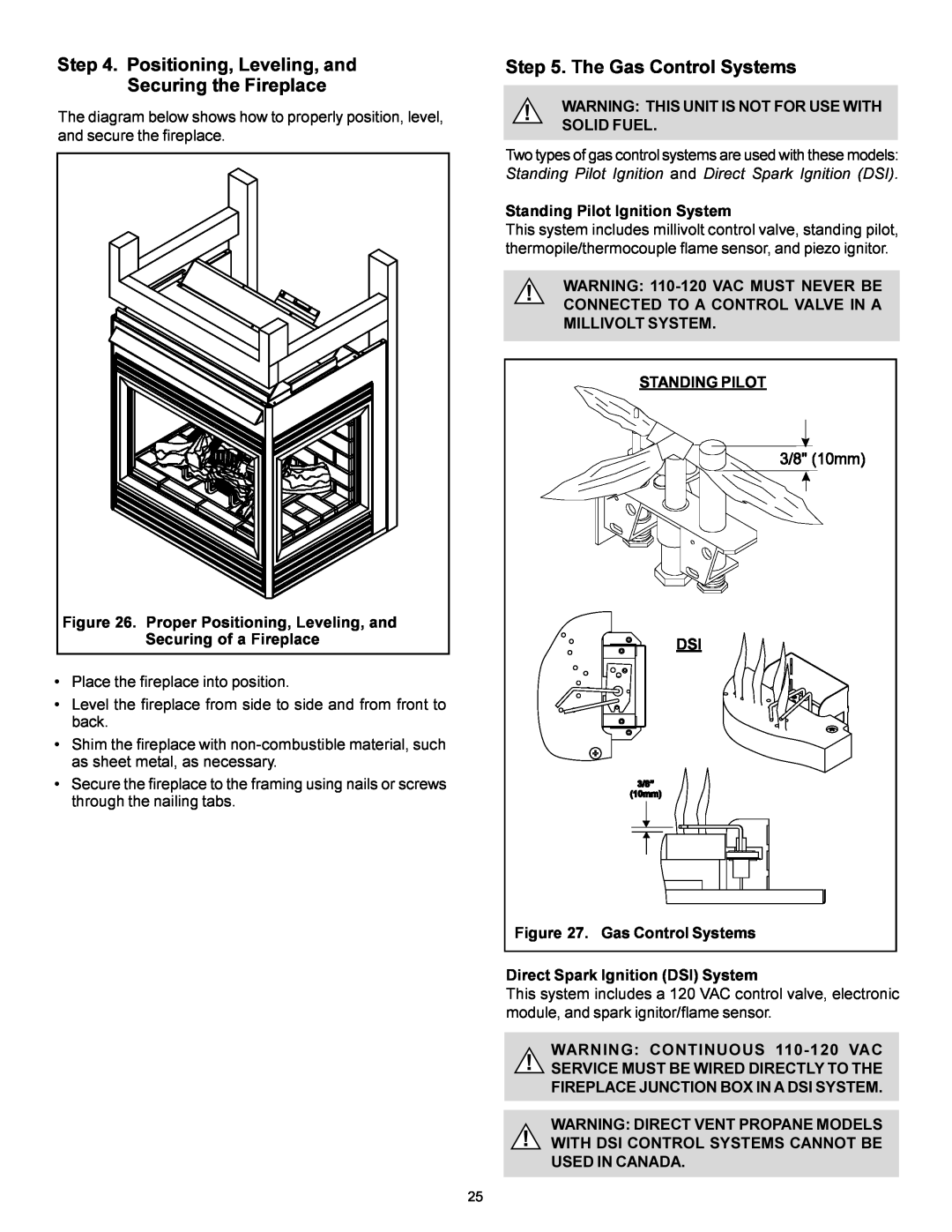 Heat & Glo LifeStyle BAY-38HV manual The Gas Control Systems, Proper Positioning, Leveling, and, Securing of a Fireplace 