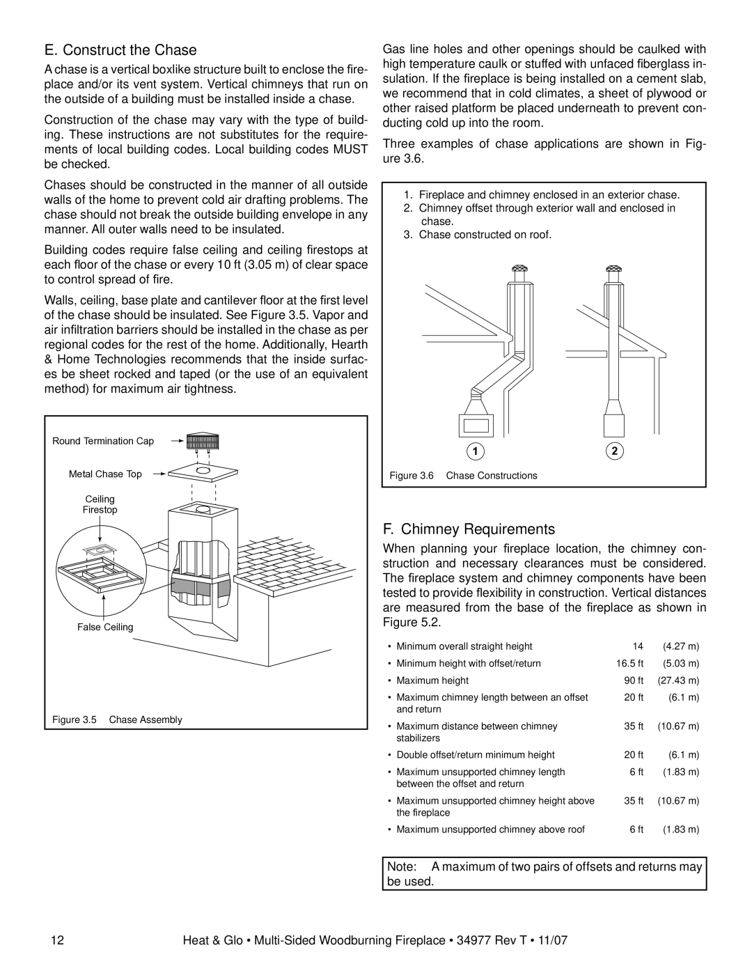 Heat & Glo LifeStyle BAY-40 owner manual Construct the Chase, Chimney Requirements 