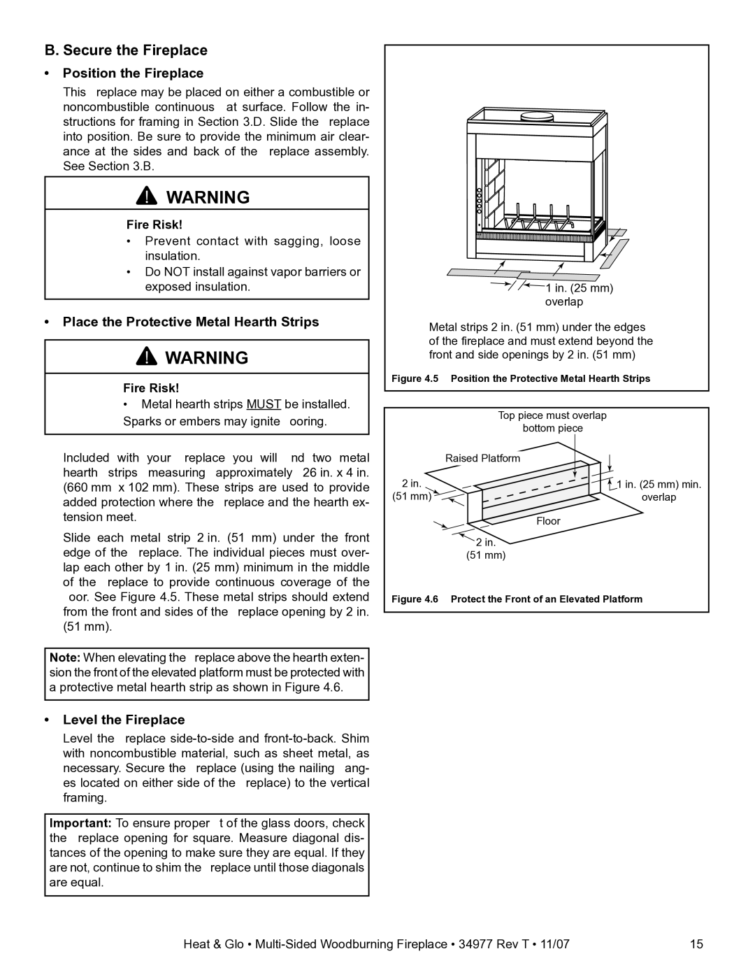 Heat & Glo LifeStyle BAY-40 Secure the Fireplace, Position the Fireplace, Place the Protective Metal Hearth Strips 