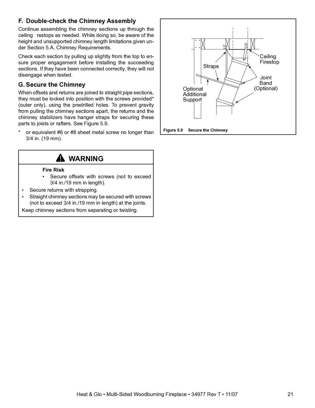 Heat & Glo LifeStyle BAY-40 owner manual Double-check the Chimney Assembly, Secure the Chimney 