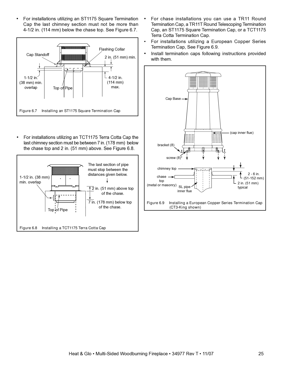 Heat & Glo LifeStyle BAY-40 owner manual Installing an ST1175 Square Termination Cap 