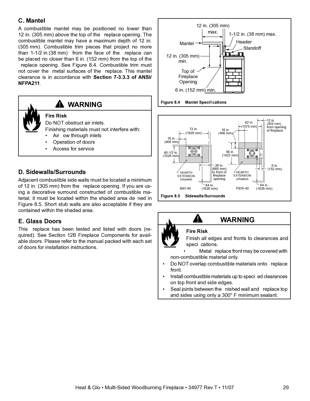 Heat & Glo LifeStyle BAY-40 owner manual Mantel, Glass Doors 