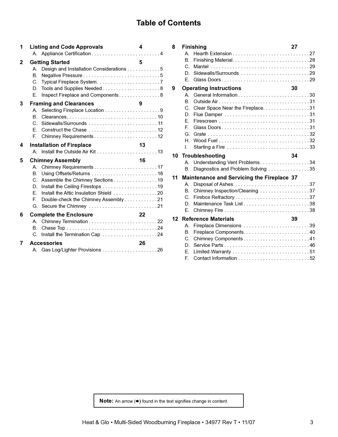 Heat & Glo LifeStyle BAY-40 owner manual Table of Contents 