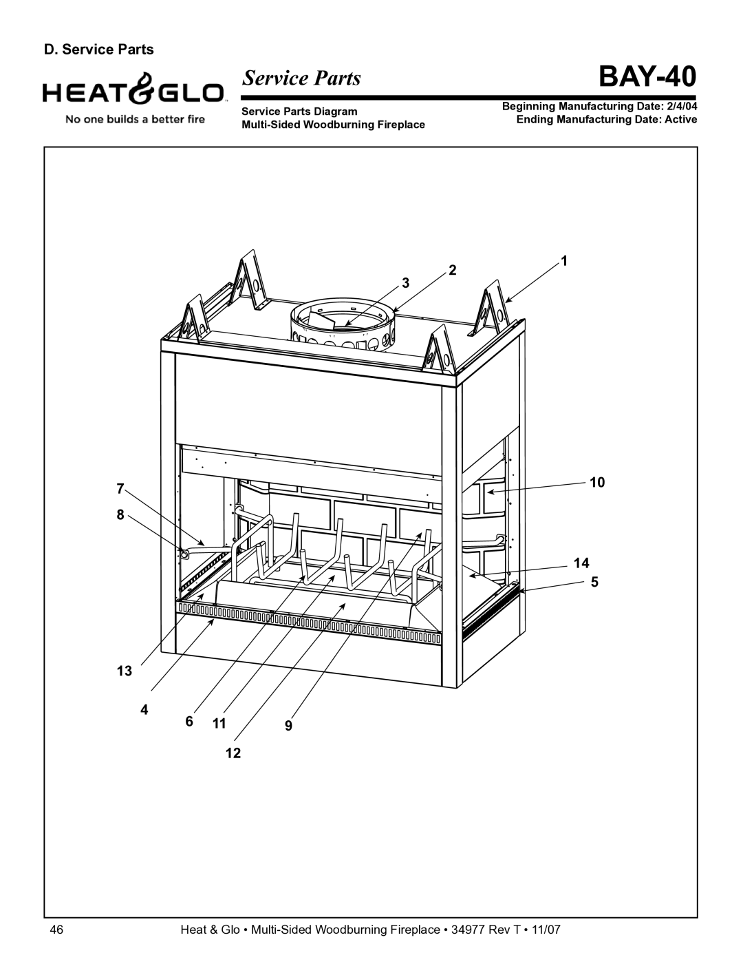 Heat & Glo LifeStyle BAY-40 owner manual Service Parts 